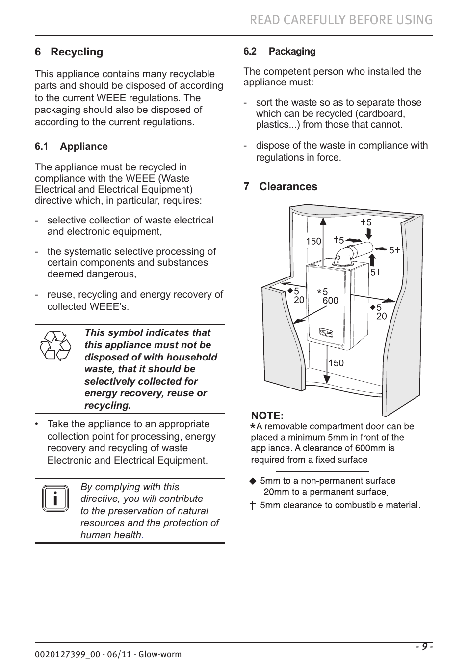 Read carefully before using | Glow-worm Flexicom sx User Manual | Page 9 / 16