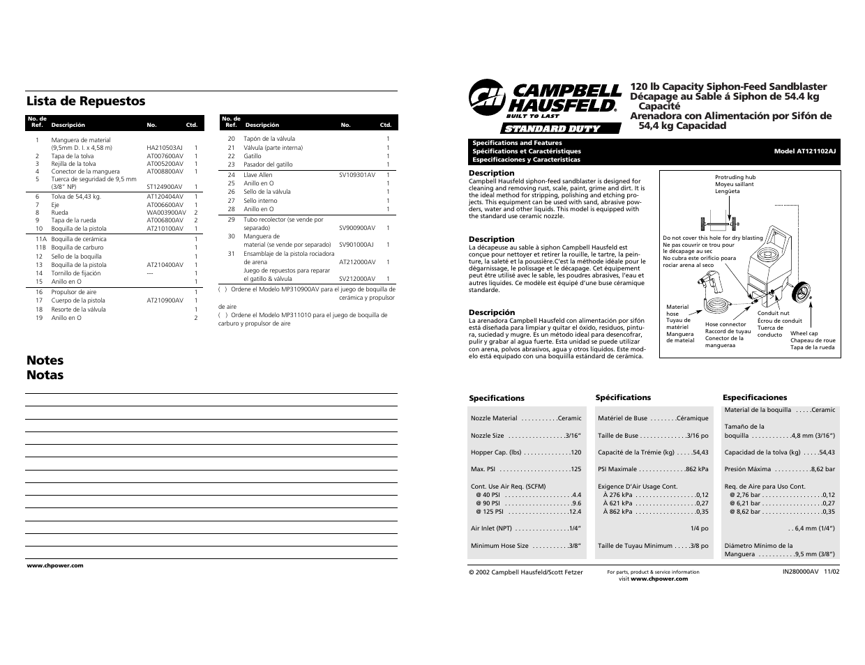 Campbell Hausfeld AT121102AJ User Manual | 4 pages