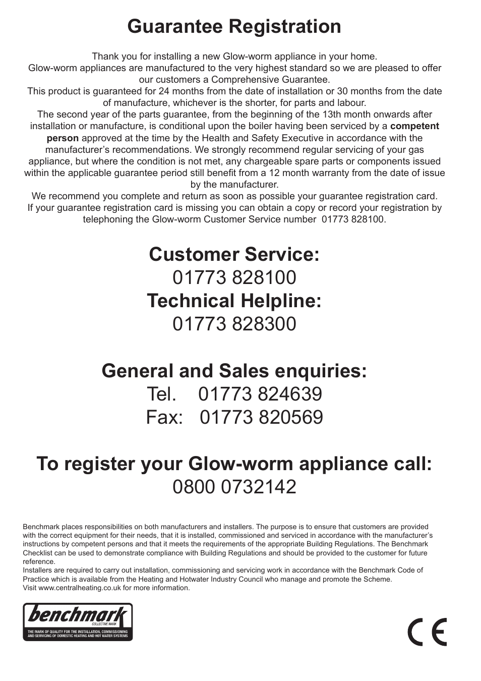 Guarantee registration, Customer service | Glow-worm Flexicom sx User Manual | Page 2 / 52