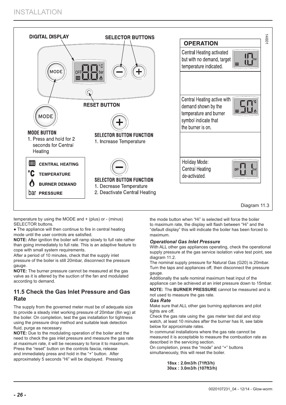 Installation, 5 check the gas inlet pressure and gas rate | Glow-worm Flexicom sx User Manual | Page 26 / 52