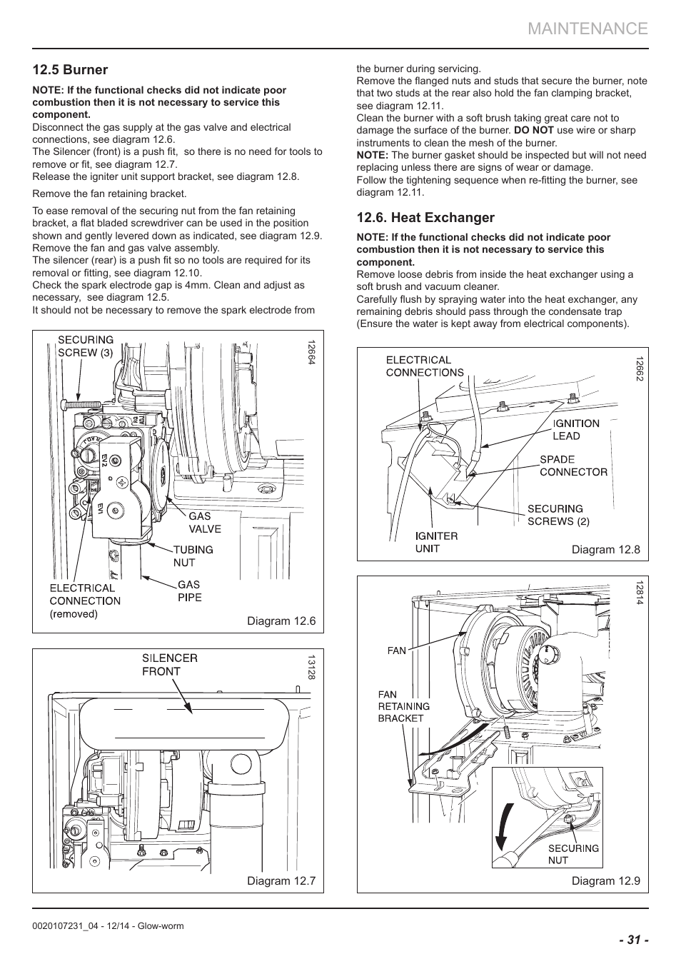 Maintenance, 5 burner, Heat exchanger | Glow-worm Flexicom sx User Manual | Page 31 / 52