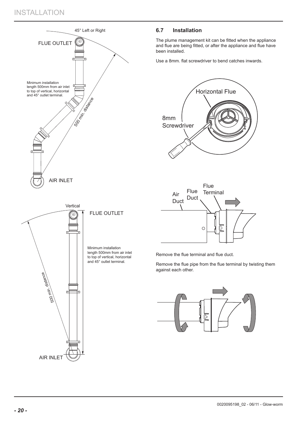 Installation, 8mm screwdriver horizontal flue | Glow-worm Flue User Manual | Page 20 / 28