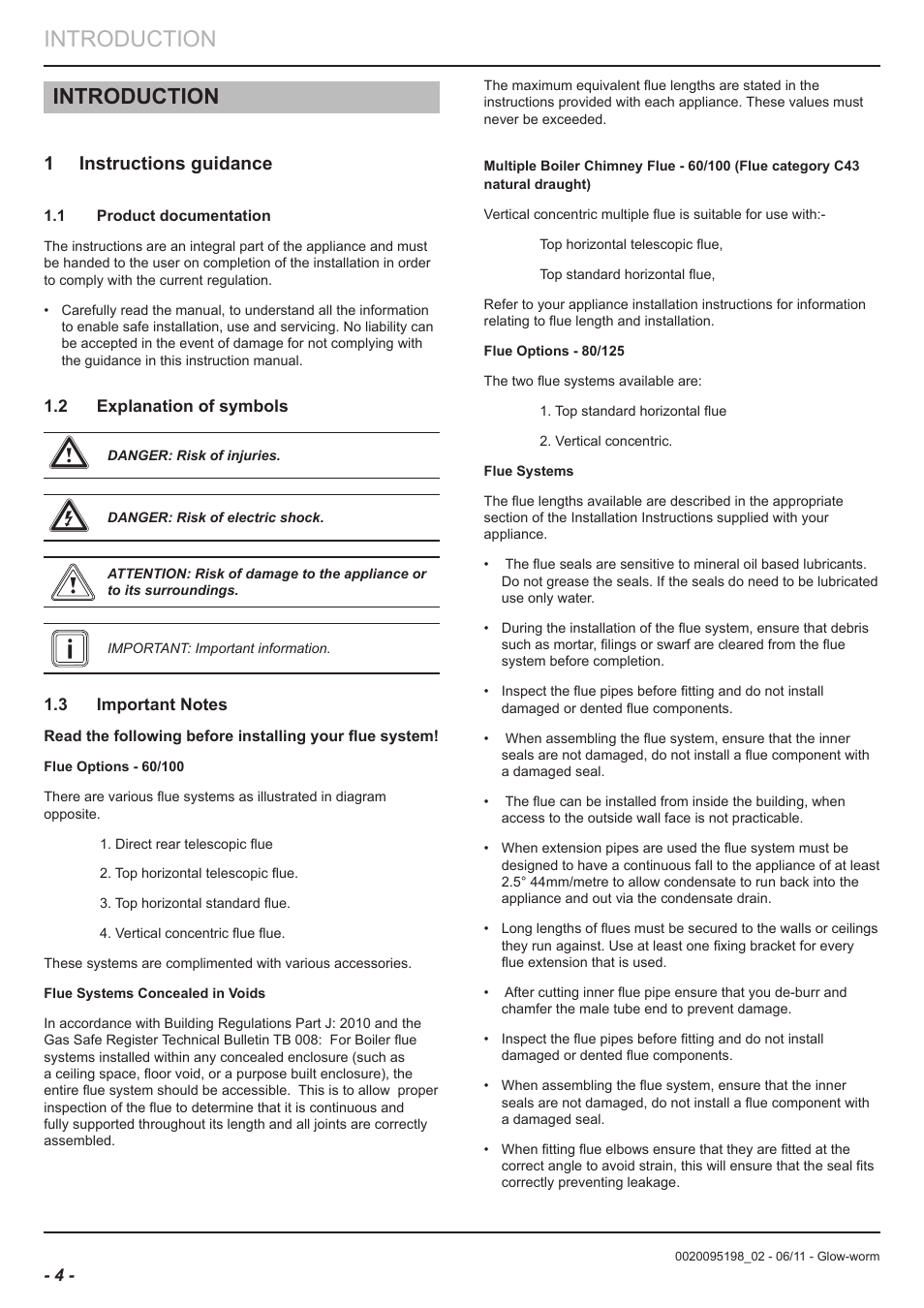 Introduction, 1 instructions guidance | Glow-worm Flue User Manual | Page 4 / 28