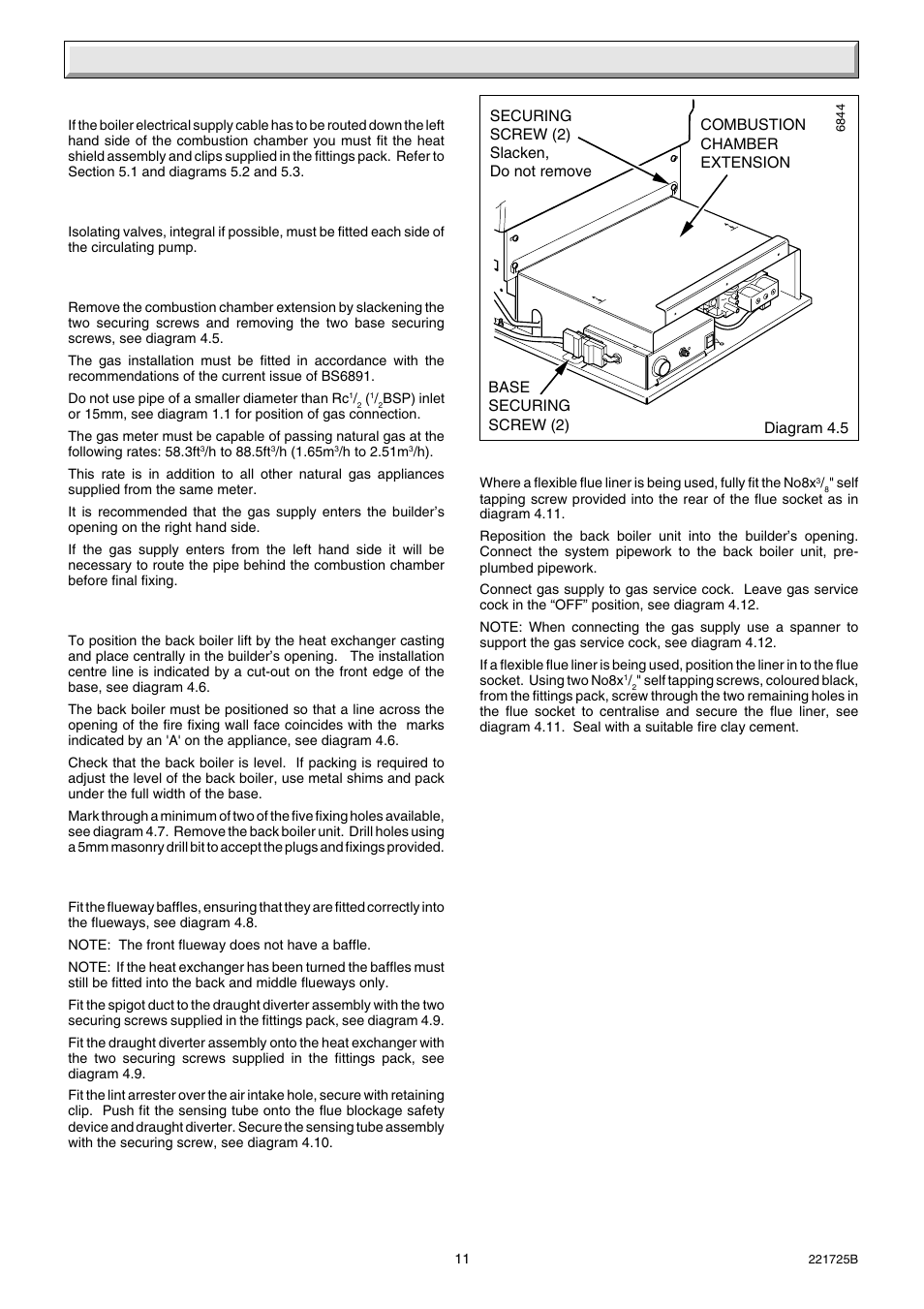 4 installation, 5 heat shield assembly, 6 circulating pump | 7 gas supply, 8 positioning the back boiler, 8 positioning the back boiler - continued | Glow-worm 56/3e Back Boiler User Manual | Page 11 / 32