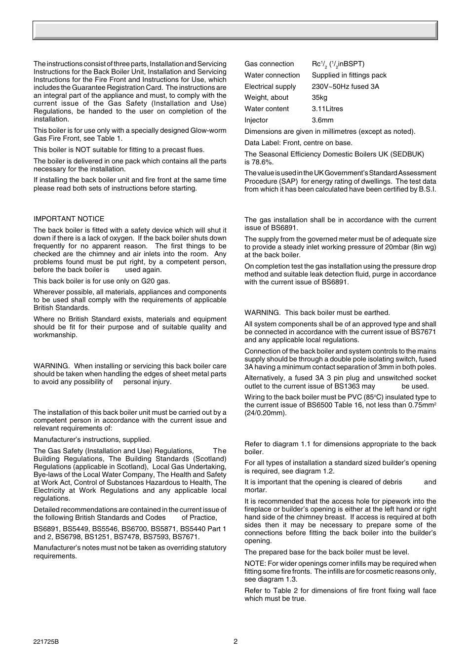 1 general | Glow-worm 56/3e Back Boiler User Manual | Page 2 / 32