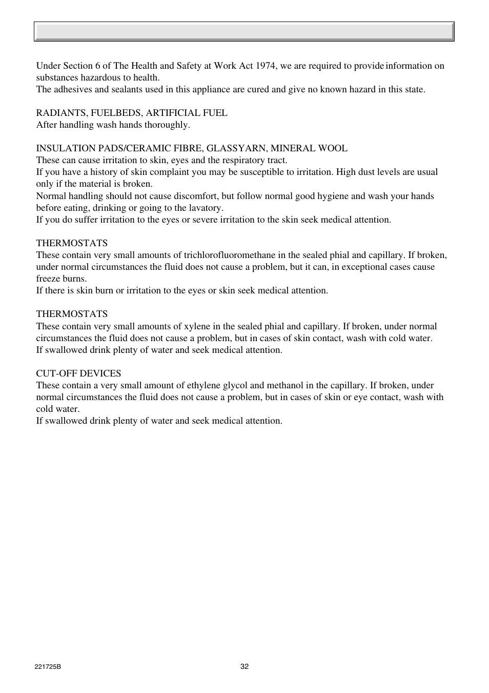 Control of substances hazardous to health | Glow-worm 56/3e Back Boiler User Manual | Page 32 / 32