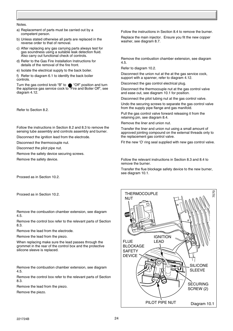 10 replacement of parts | Glow-worm 56/3 Back Boiler User Manual | Page 24 / 28