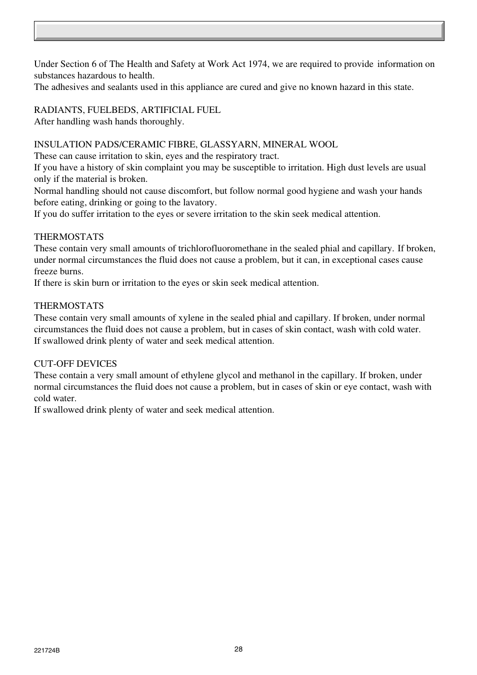 Control of substances hazardous to health | Glow-worm 56/3 Back Boiler User Manual | Page 28 / 28