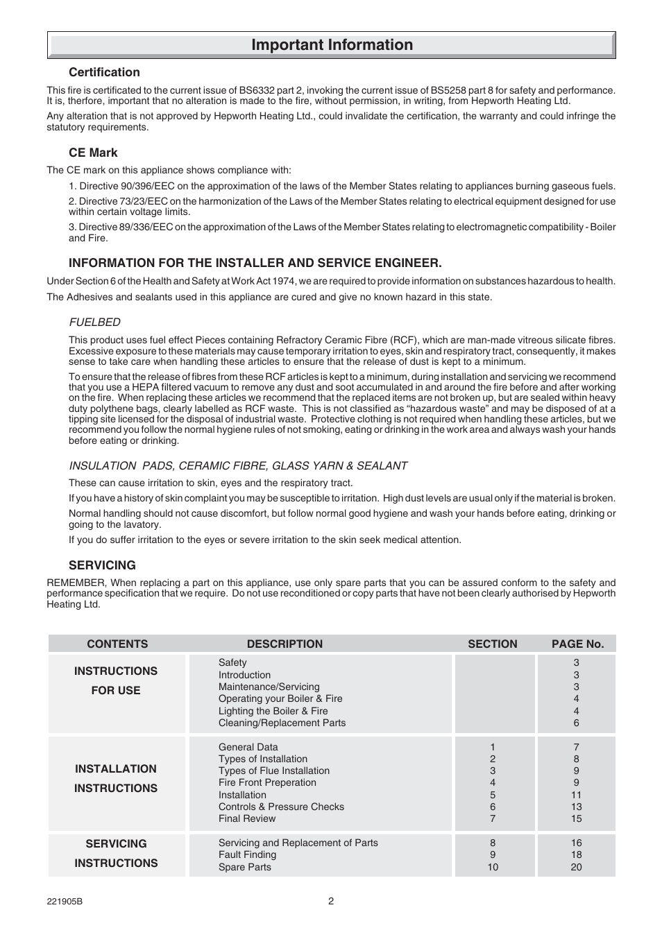 Important information | Glow-worm Heartbeat 4 User Manual | Page 2 / 20