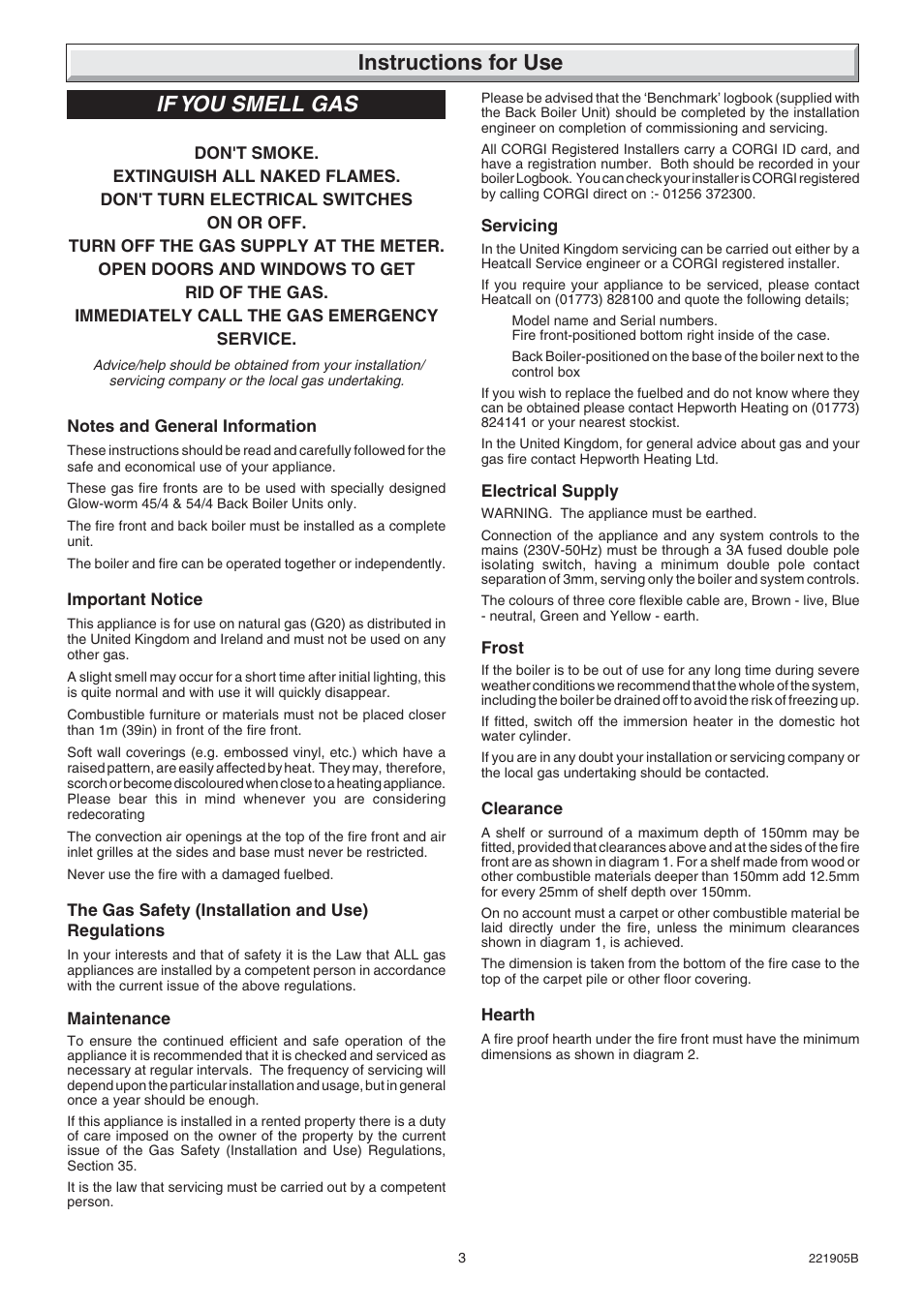 Instructions for use, If you smell gas | Glow-worm Heartbeat 4 User Manual | Page 3 / 20