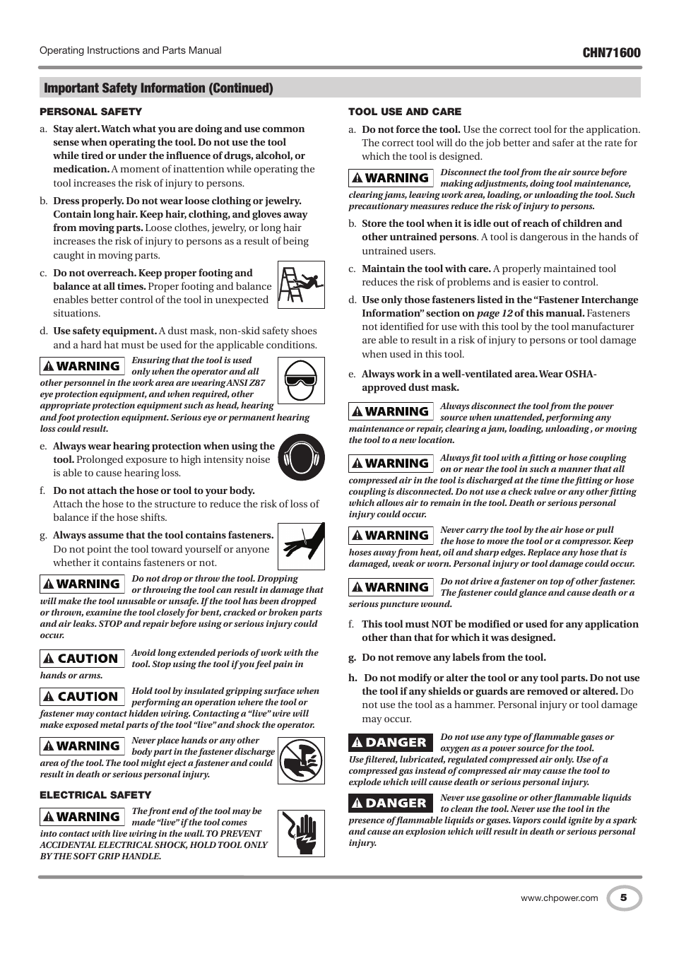 Important safety information (continued) | Campbell Hausfeld IN729800AV User Manual | Page 5 / 48