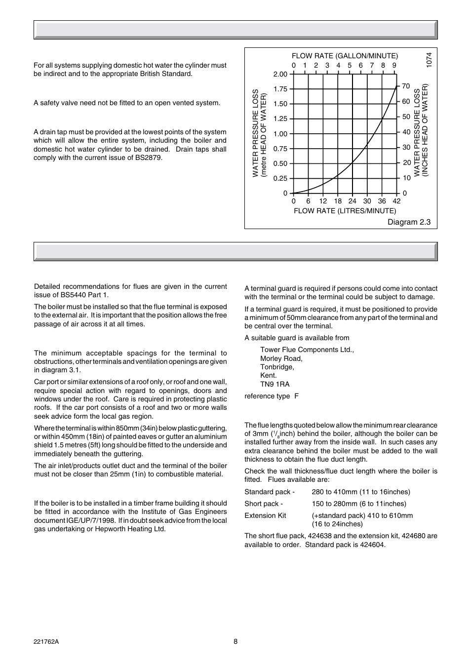 2 water systems 3 flue and ventilation | Glow-worm Hideaway 70BF User Manual | Page 8 / 24