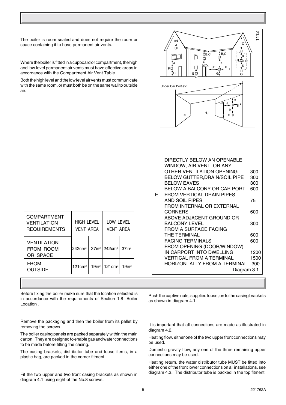 3 flue and ventilation, 4 installation | Glow-worm Hideaway 70BF User Manual | Page 9 / 24