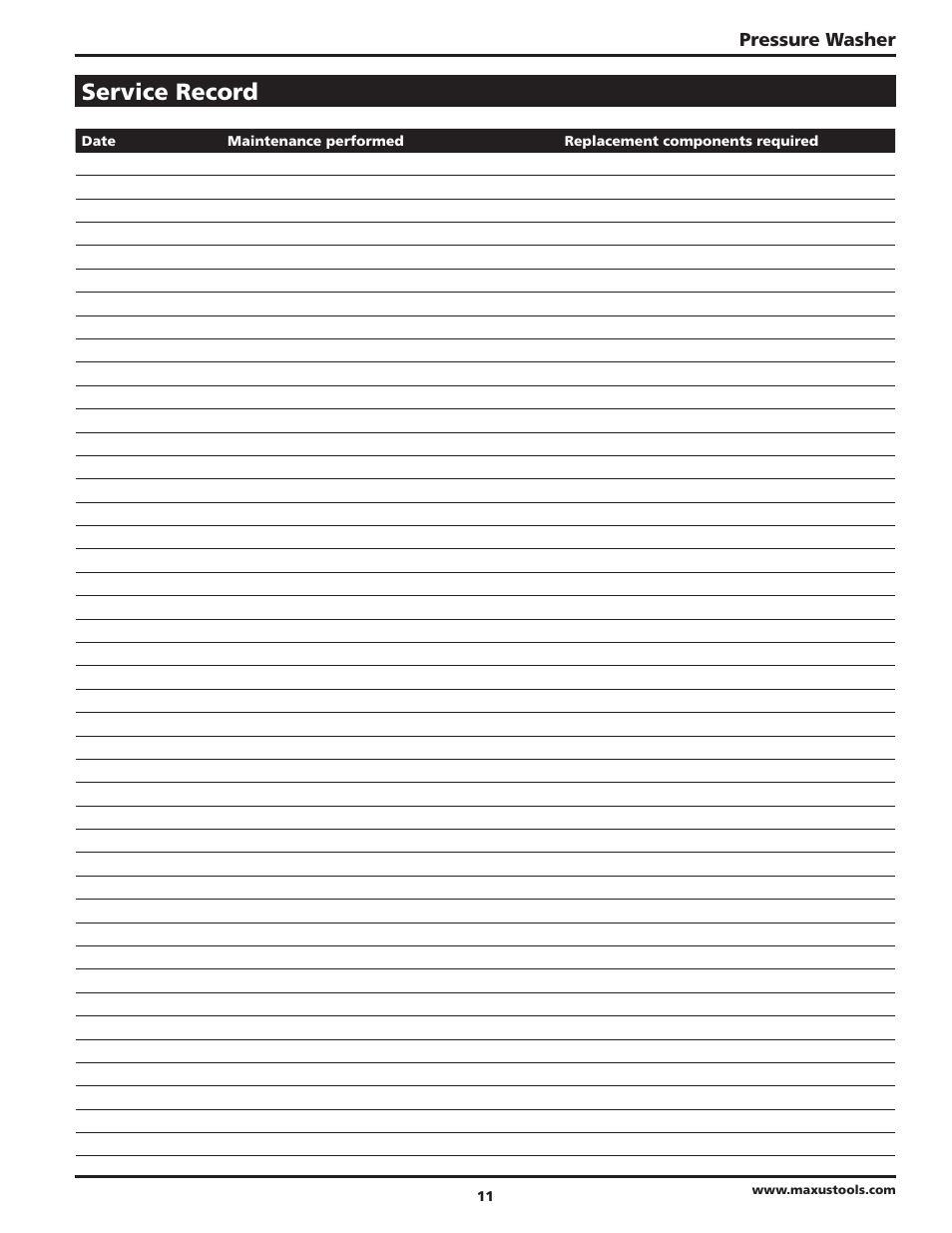 Service record | Campbell Hausfeld IN469102AV User Manual | Page 11 / 32