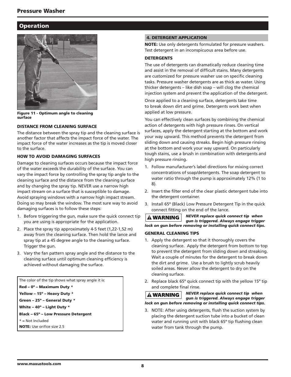 Pressure washer, Operation | Campbell Hausfeld IN469102AV User Manual | Page 8 / 32