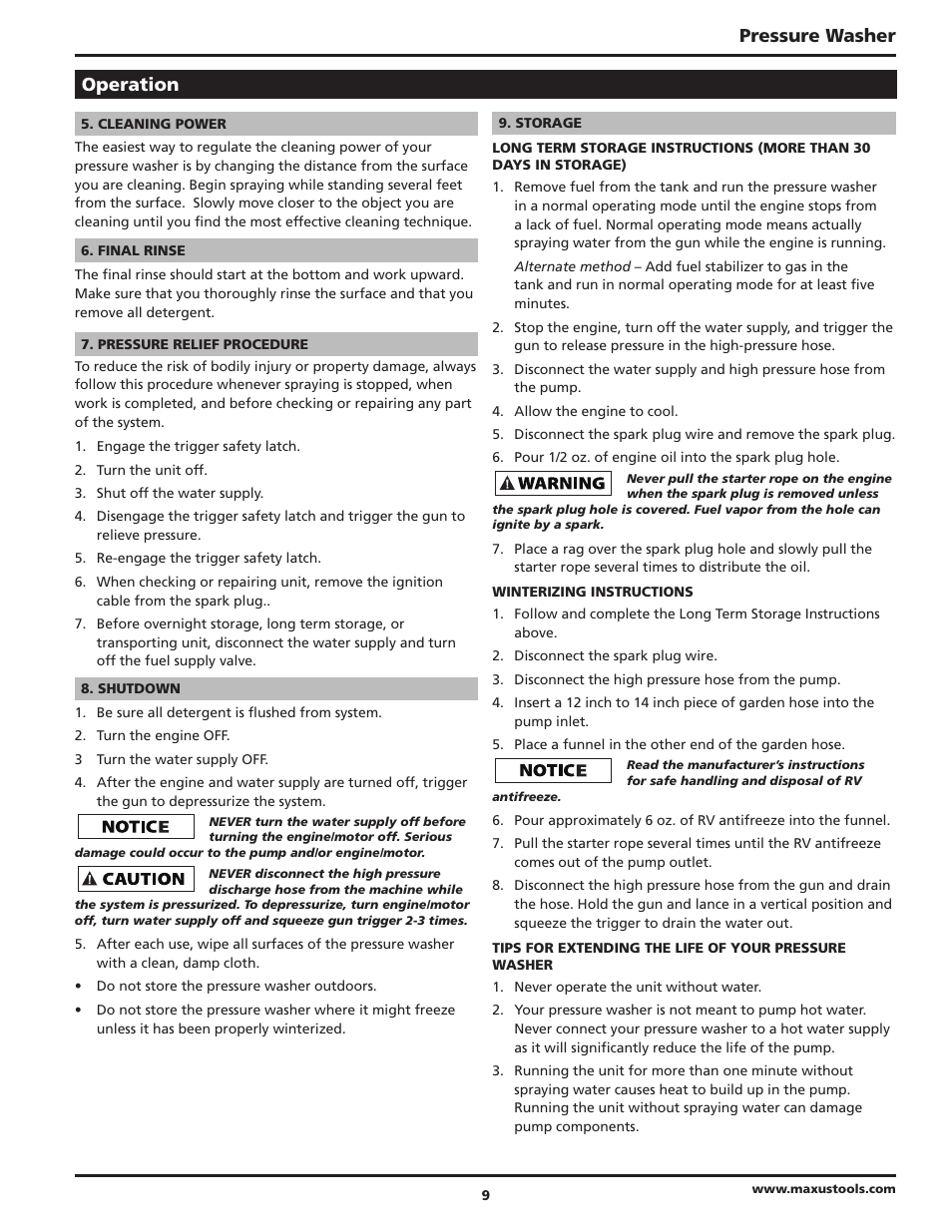 Pressure washer, Operation | Campbell Hausfeld IN469102AV User Manual | Page 9 / 32