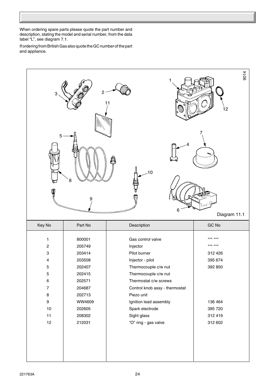 11 spare parts | Glow-worm Hideaway 80BF User Manual | Page 24 / 24