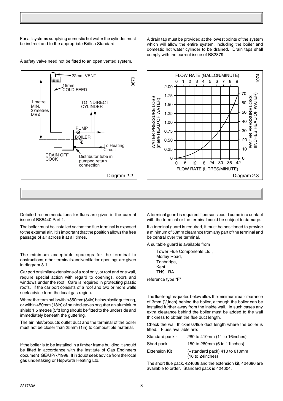 2 water systems 3 flue and ventilation | Glow-worm Hideaway 80BF User Manual | Page 8 / 24