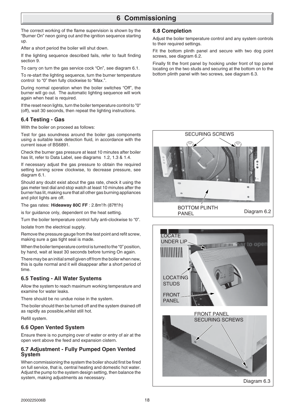 6 commissioning | Glow-worm Hideaway 80CFF User Manual | Page 18 / 28
