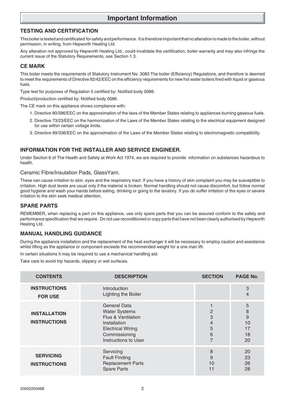 Important information | Glow-worm Hideaway 80CFF User Manual | Page 2 / 28