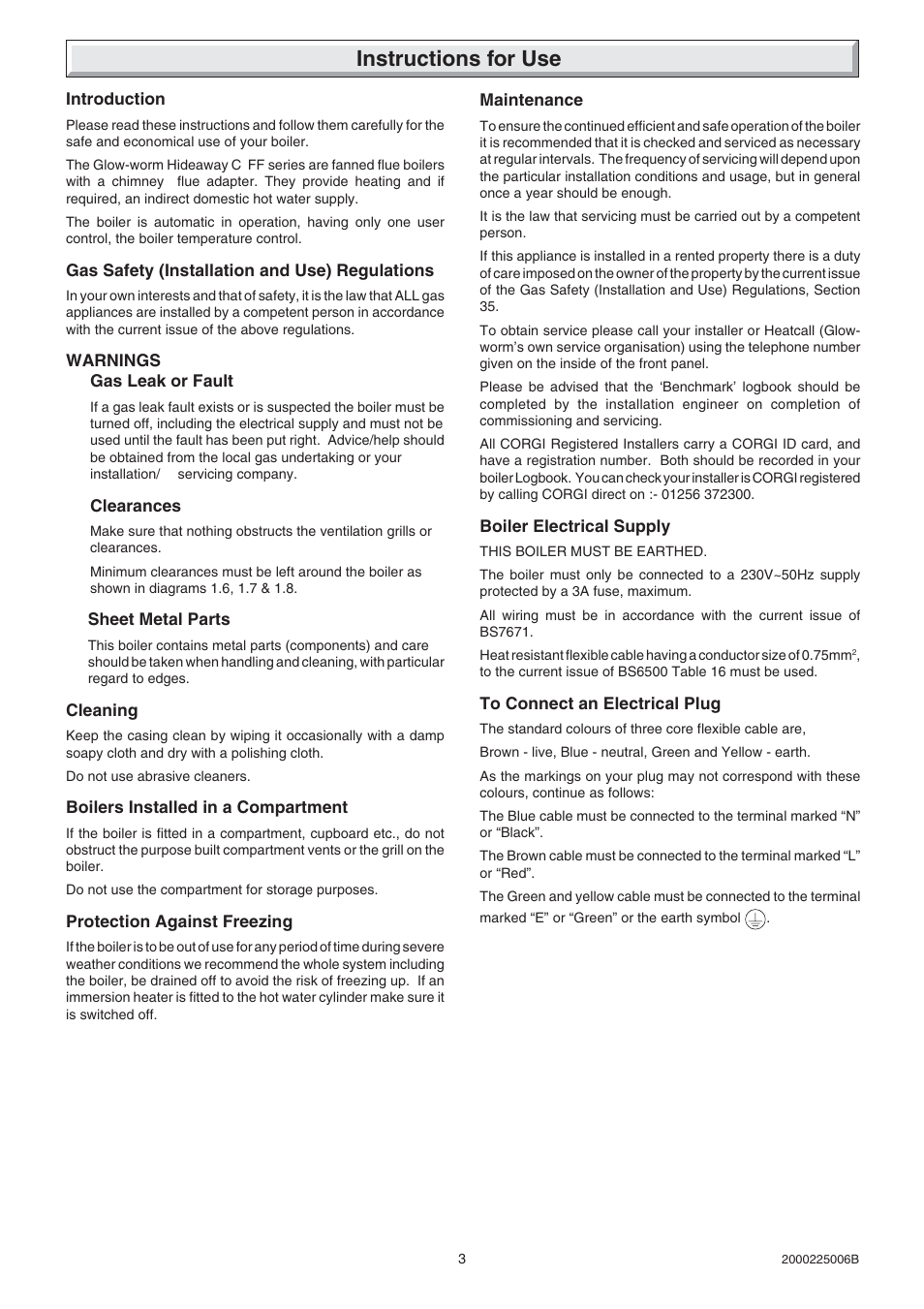 Instructions for use | Glow-worm Hideaway 80CFF User Manual | Page 3 / 28