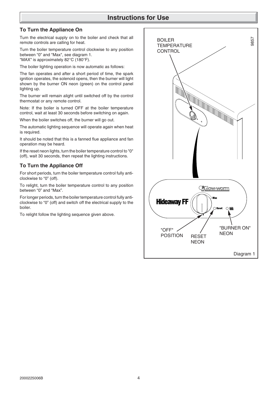 Instructions for use | Glow-worm Hideaway 80CFF User Manual | Page 4 / 28