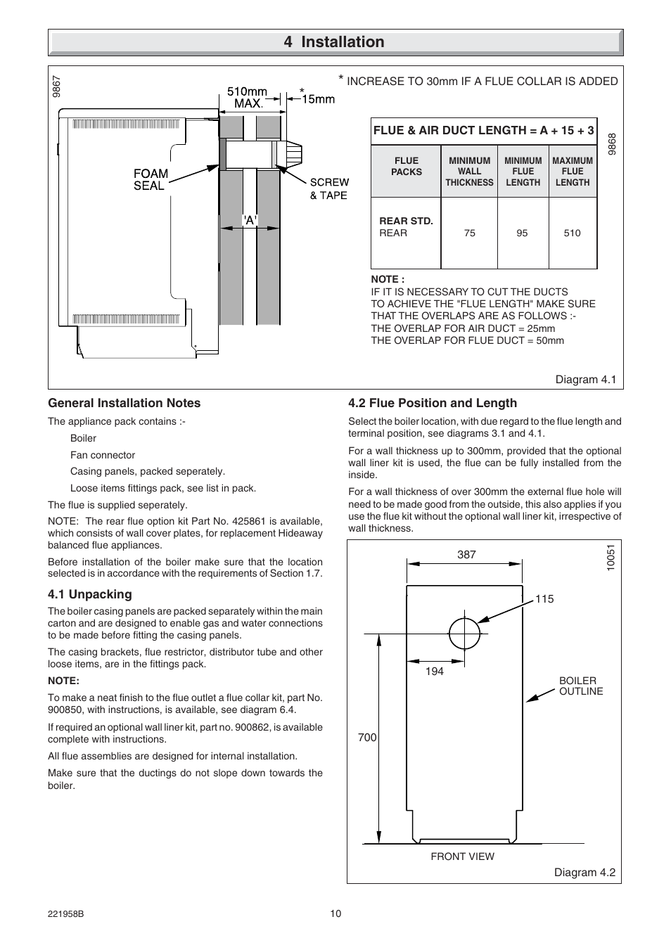 4 installation | Glow-worm Hideaway 80BFF User Manual | Page 10 / 28