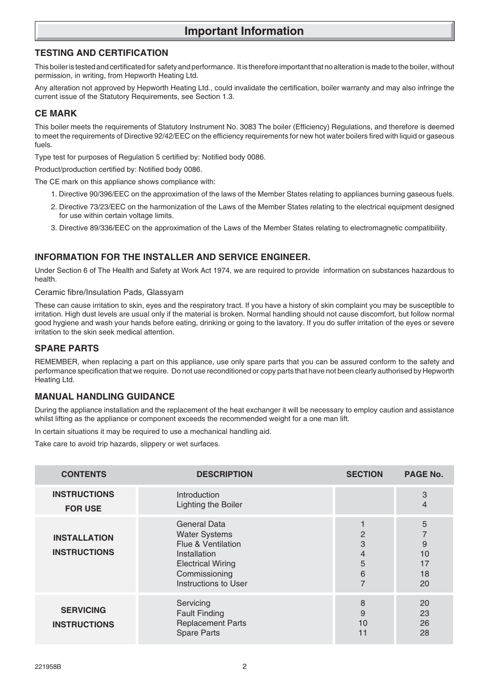 Important information | Glow-worm Hideaway 80BFF User Manual | Page 2 / 28