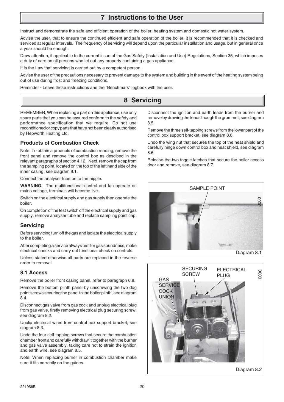 7 instructions to the user, 8 servicing | Glow-worm Hideaway 80BFF User Manual | Page 20 / 28