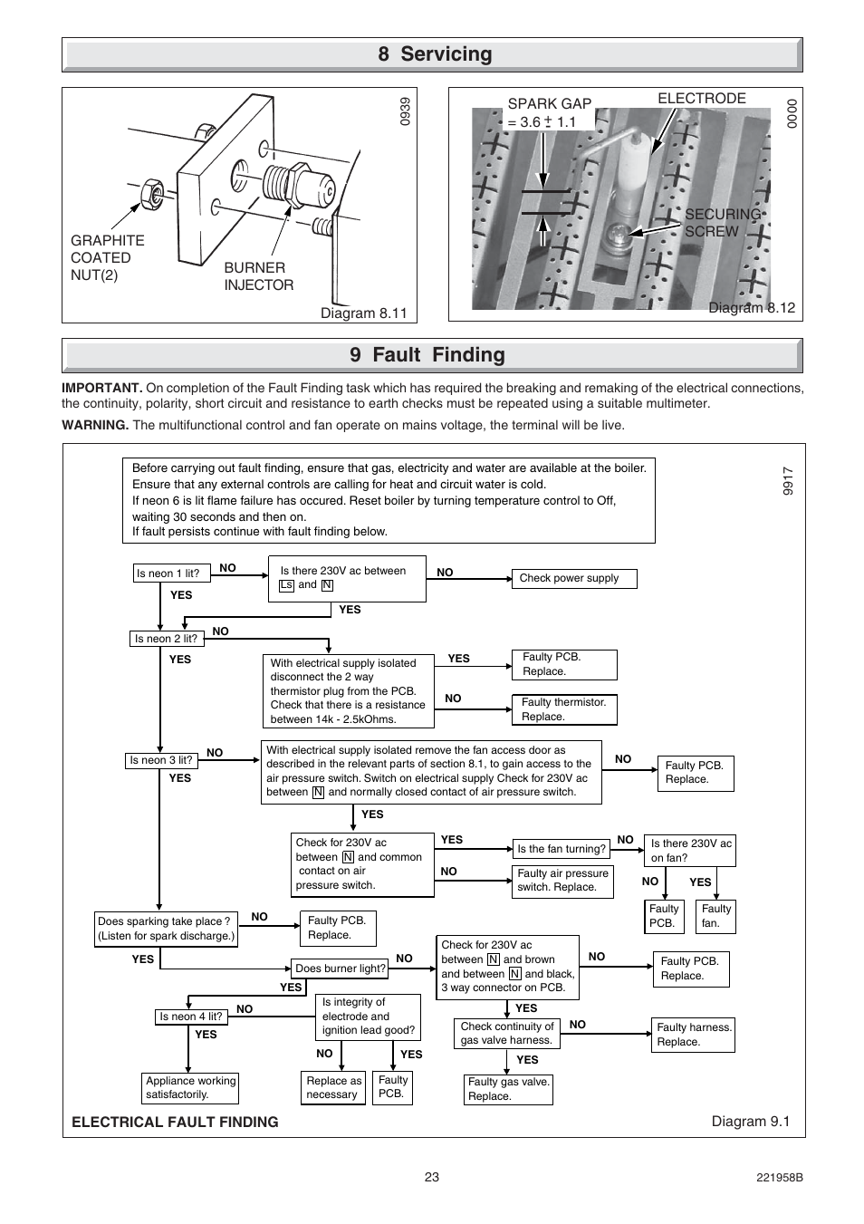 9 fault finding, 8 servicing | Glow-worm Hideaway 80BFF User Manual | Page 23 / 28