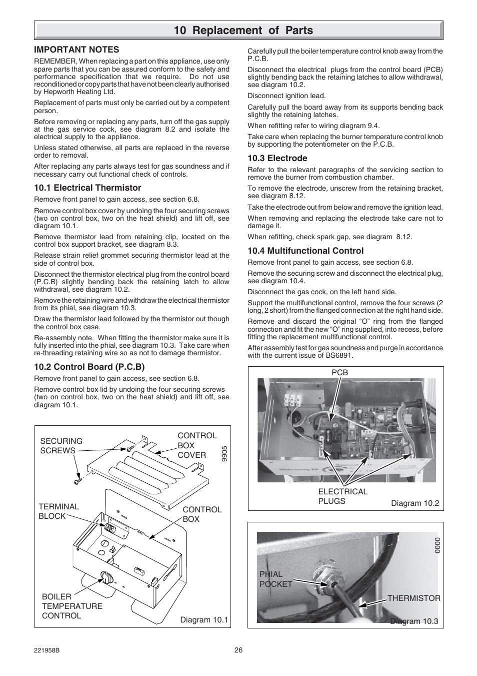 10 replacement of parts | Glow-worm Hideaway 80BFF User Manual | Page 26 / 28