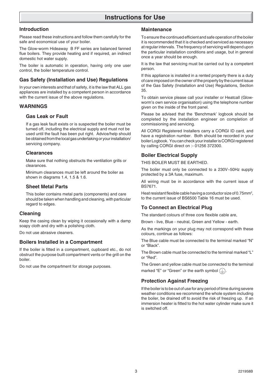 Instructions for use | Glow-worm Hideaway 80BFF User Manual | Page 3 / 28