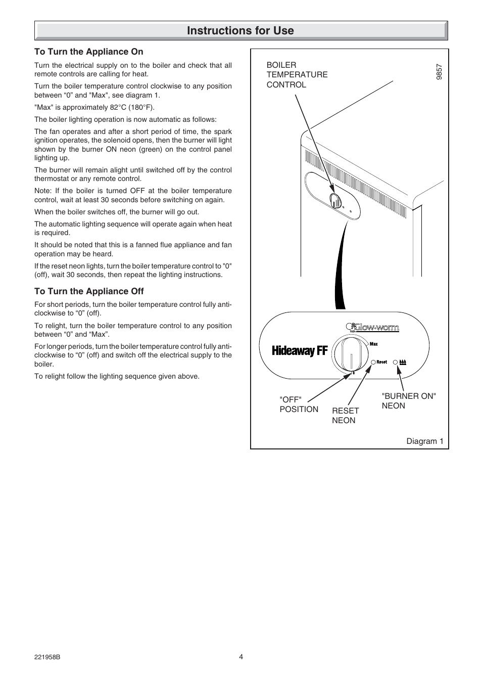 Instructions for use | Glow-worm Hideaway 80BFF User Manual | Page 4 / 28