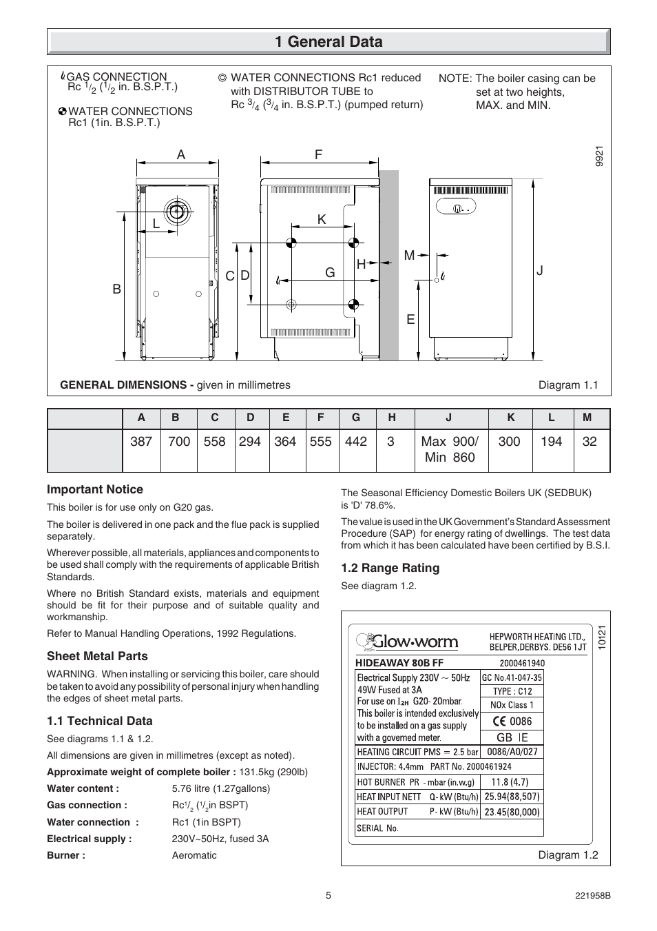 1 general data | Glow-worm Hideaway 80BFF User Manual | Page 5 / 28