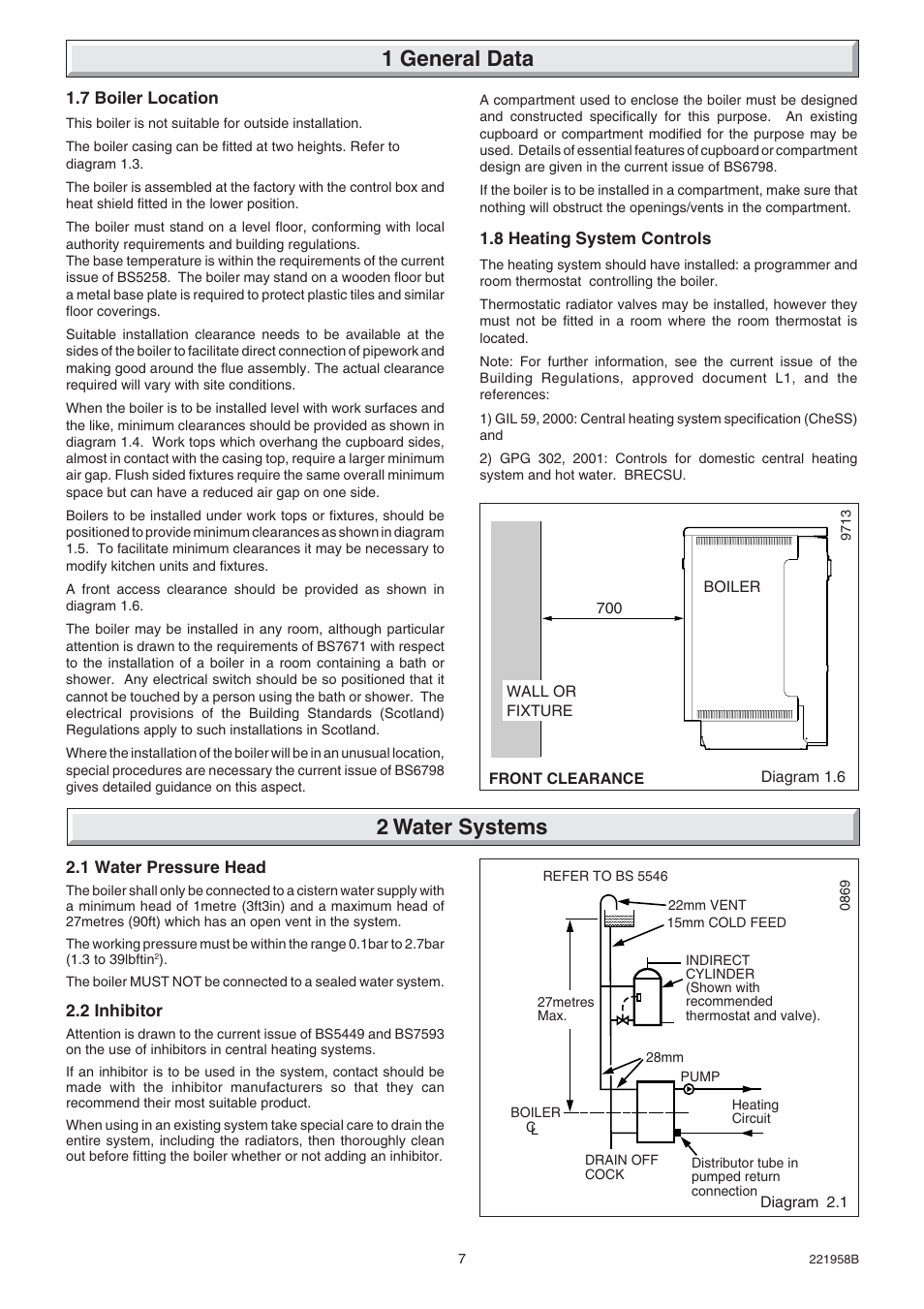 1 general data, 2 water systems | Glow-worm Hideaway 80BFF User Manual | Page 7 / 28