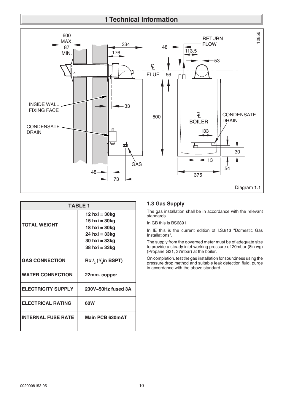 1 technical information | Glow-worm hxi and Gas Valve User Manual | Page 10 / 48