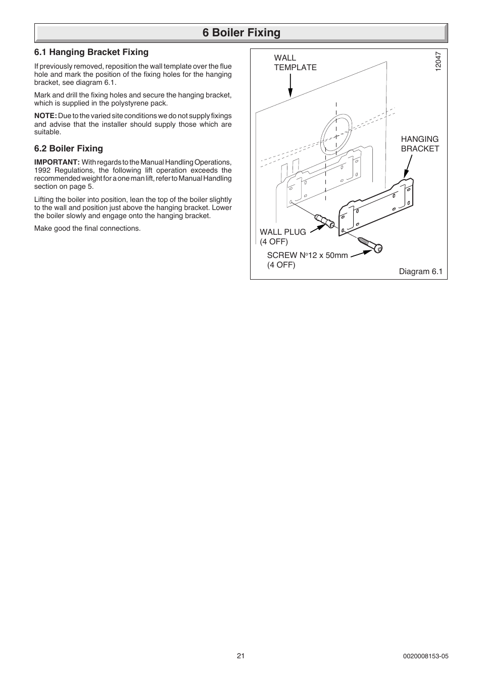 6 boiler fixing | Glow-worm hxi and Gas Valve User Manual | Page 21 / 48