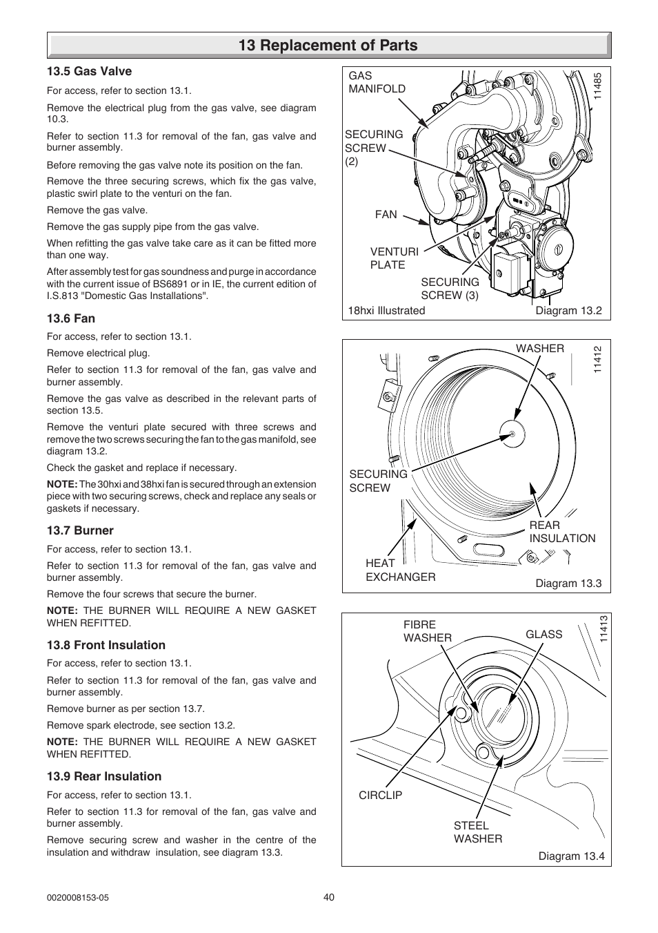 13 replacement of parts | Glow-worm hxi and Gas Valve User Manual | Page 40 / 48