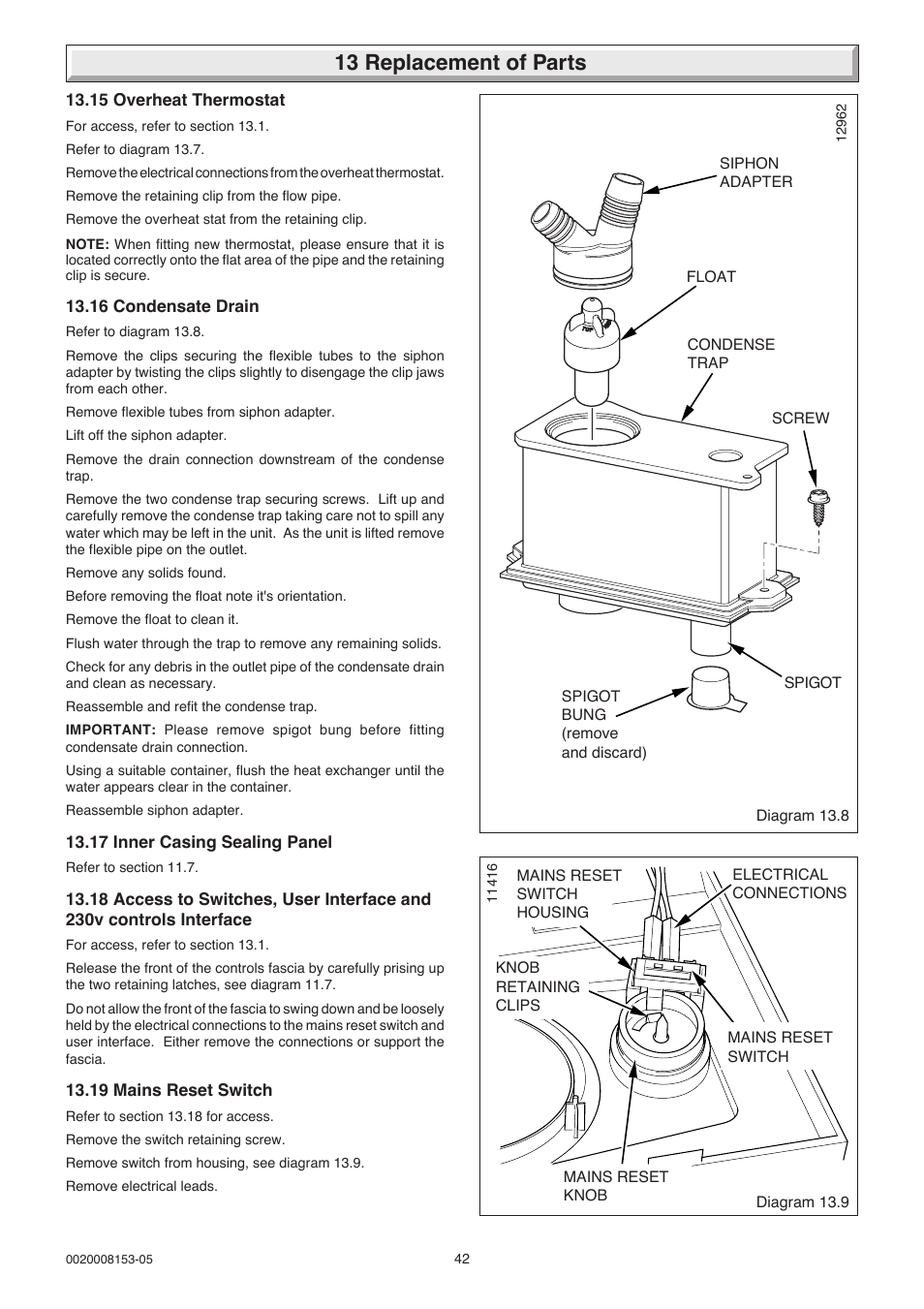 13 replacement of parts | Glow-worm hxi and Gas Valve User Manual | Page 42 / 48