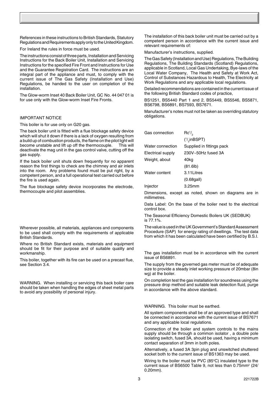 1 general | Glow-worm Inset 40BBU User Manual | Page 3 / 28