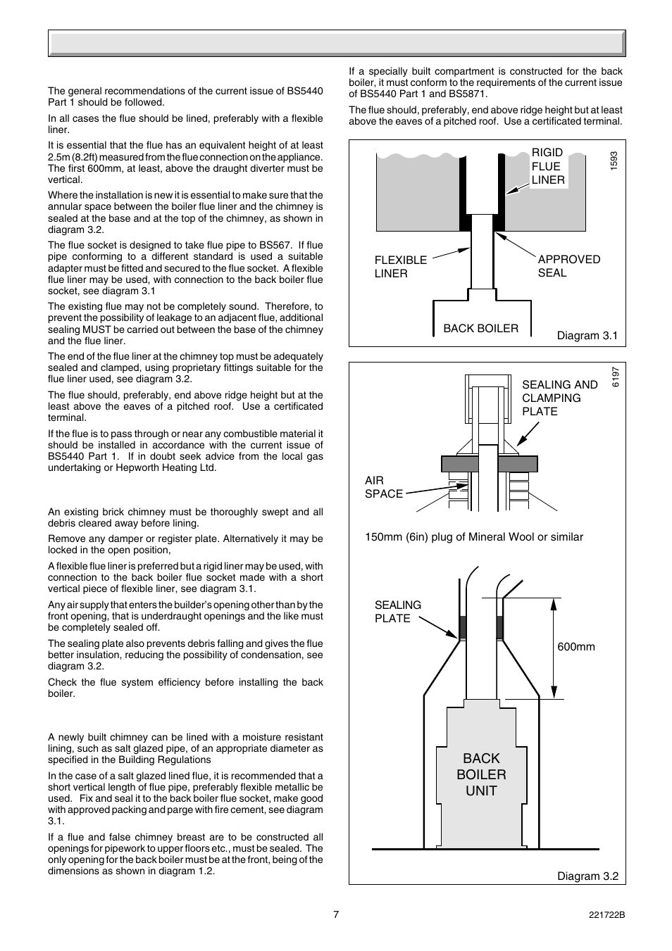 3 flue and ventilation, Back boiler unit | Glow-worm Inset 40BBU User Manual | Page 7 / 28