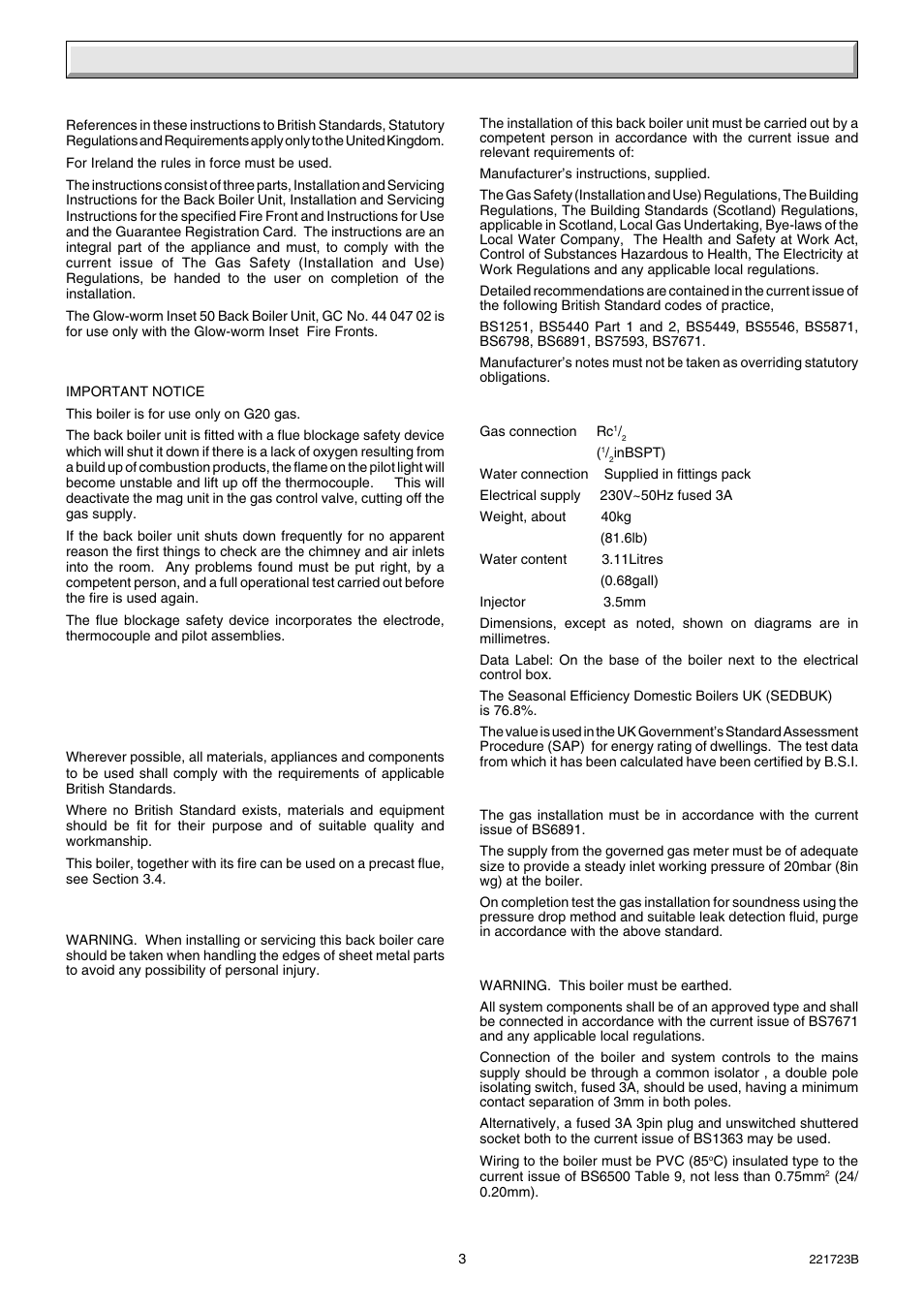 1 general | Glow-worm Inset BBU50 User Manual | Page 3 / 28