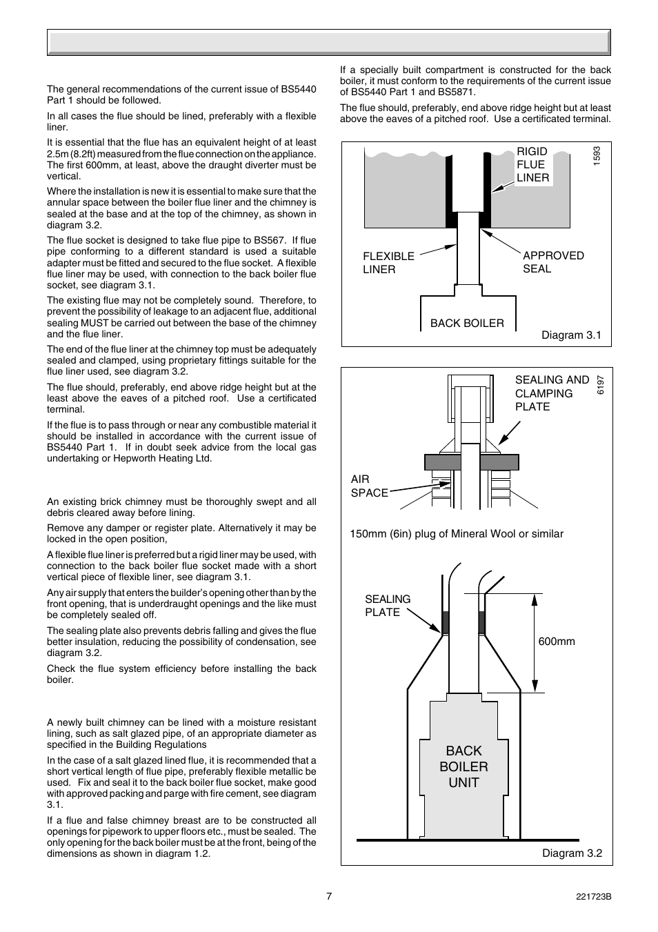 3 flue and ventilation, Back boiler unit | Glow-worm Inset BBU50 User Manual | Page 7 / 28