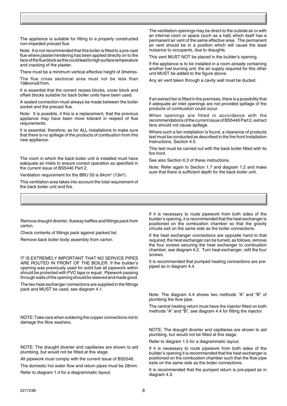 3 flue and ventilation, 4 installation | Glow-worm Inset BBU50 User Manual | Page 8 / 28