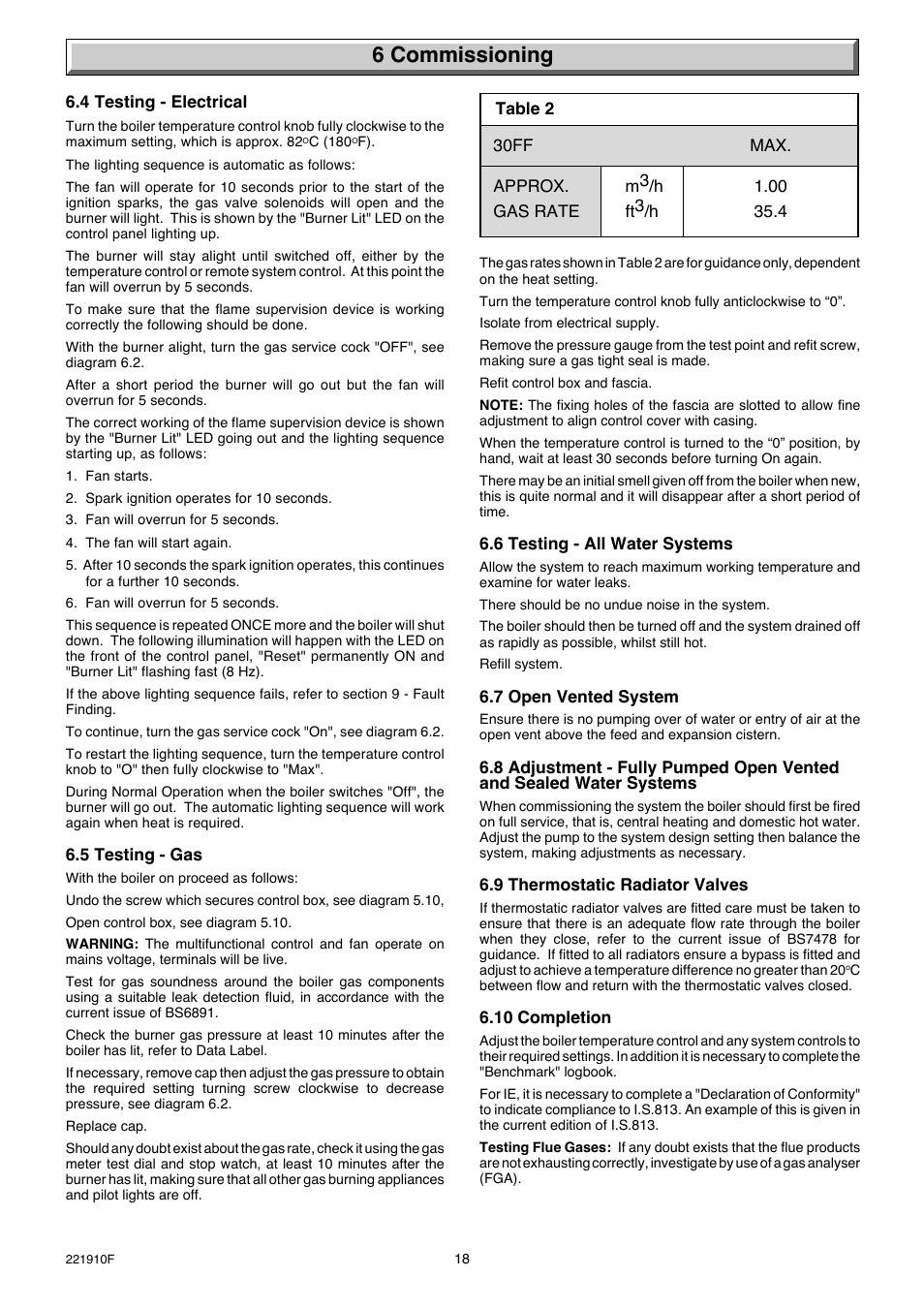 6 commissioning | Glow-worm Micron 30FF User Manual | Page 18 / 28