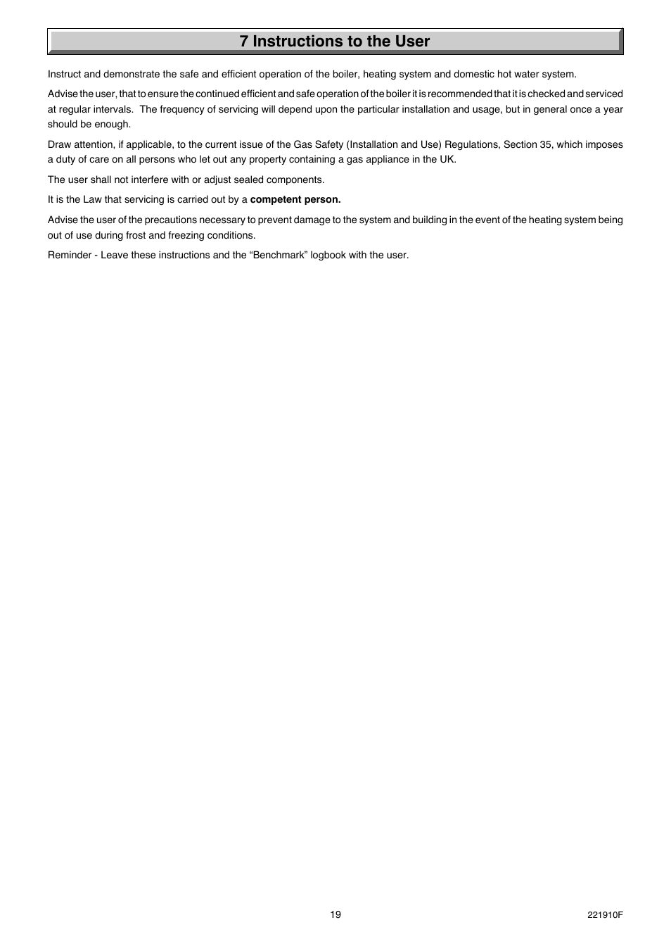 7 instructions to the user | Glow-worm Micron 30FF User Manual | Page 19 / 28