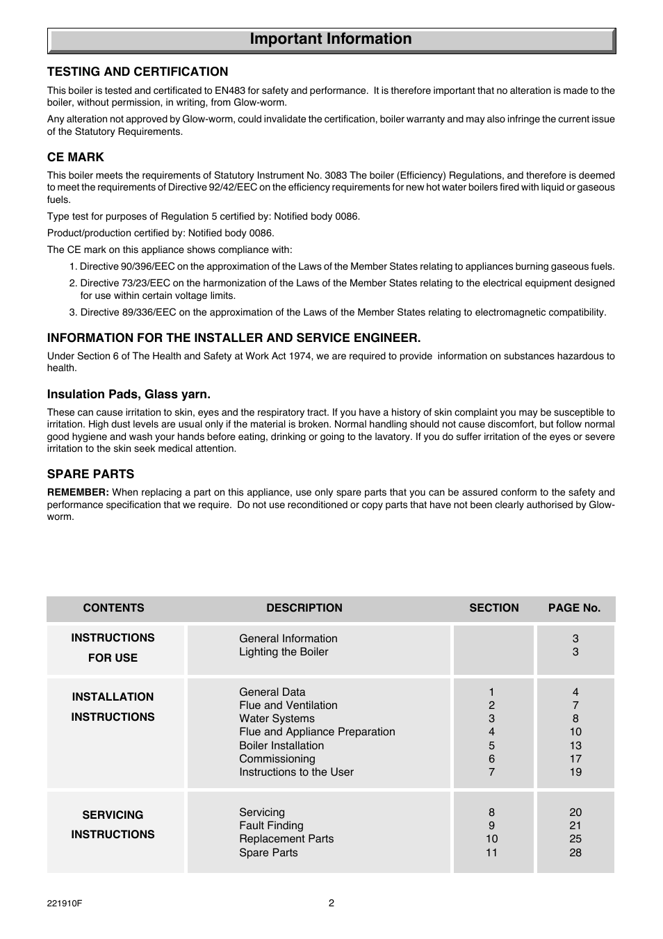 Important information | Glow-worm Micron 30FF User Manual | Page 2 / 28