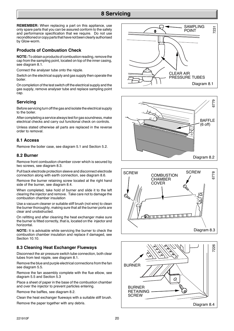 8 servicing | Glow-worm Micron 30FF User Manual | Page 20 / 28