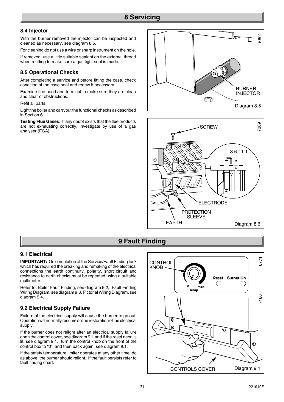 8 servicing, 9 fault finding | Glow-worm Micron 30FF User Manual | Page 21 / 28