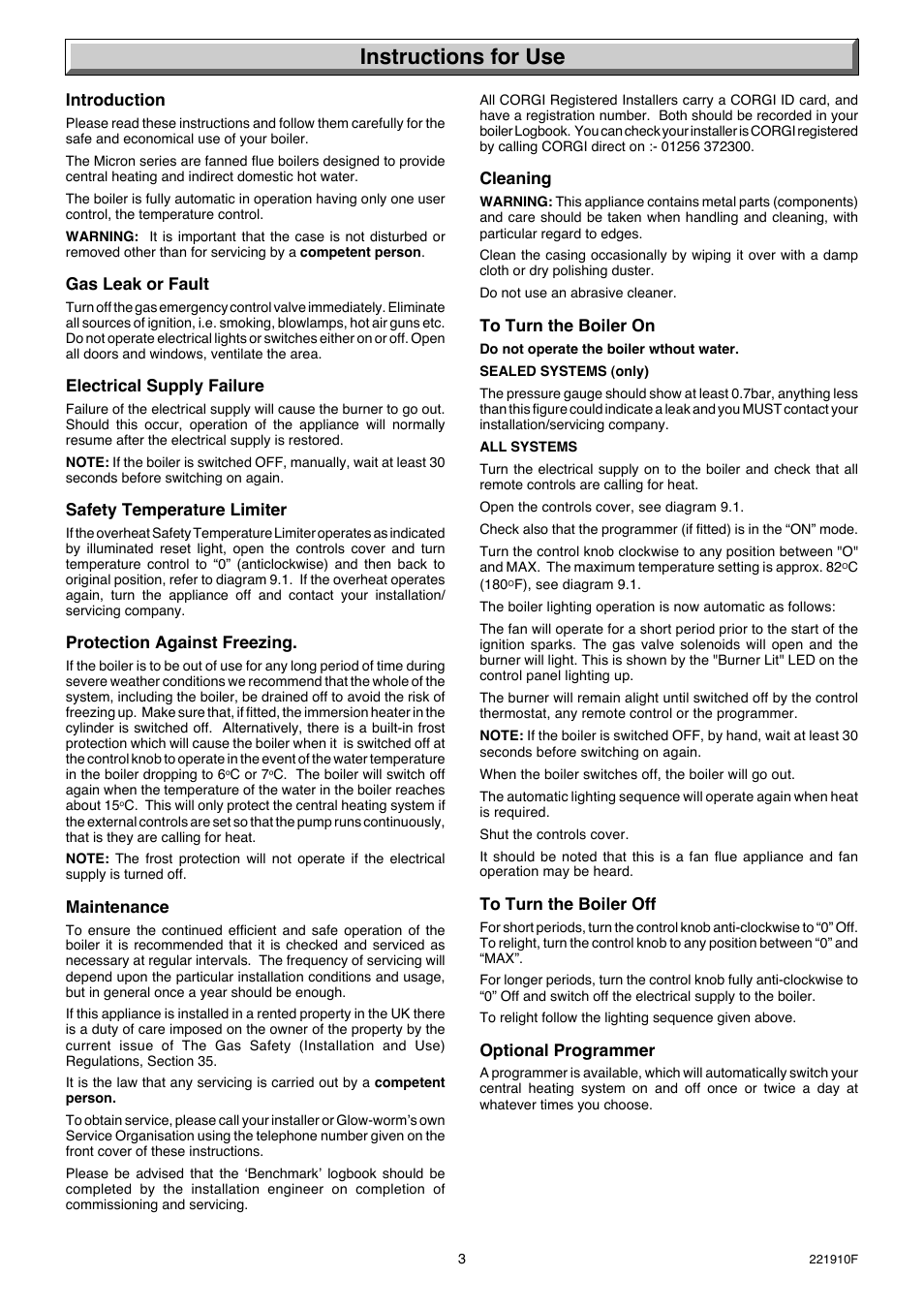 Instructions for use | Glow-worm Micron 30FF User Manual | Page 3 / 28